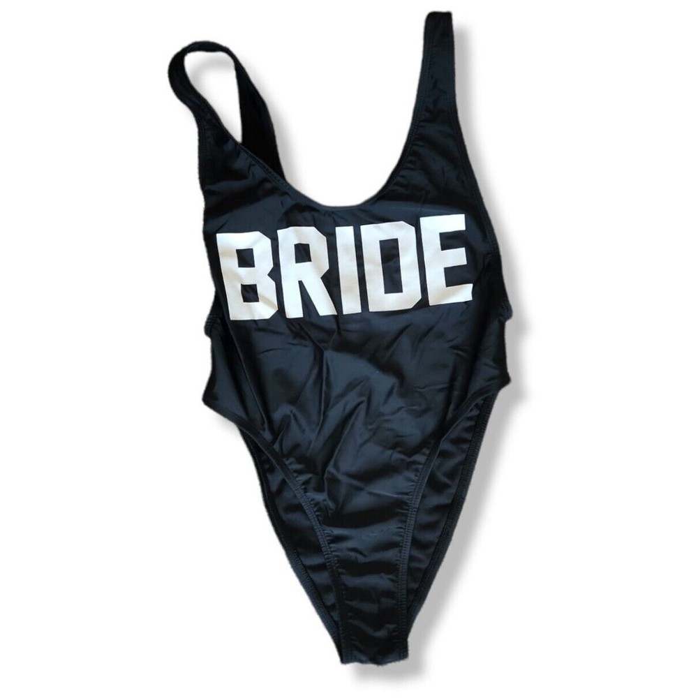 Dippin Daisy's " Bride " One Piece Swimsuit Black High Cut Scoop Back Size Small